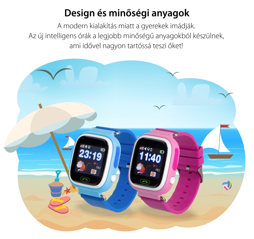 Okosóra gyerekeknek Motto TD 02, GPS helymeghatározás, Kétirányú kommunikáció, Útvonalelőzmények, Lépésszámláló, Riasztás, Rózsaszín