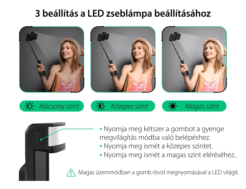 Szelfibot BlitzWolf BW-BS8, Kihúzható 82 cm, LED zseblámpa, Bluetooth távirányító