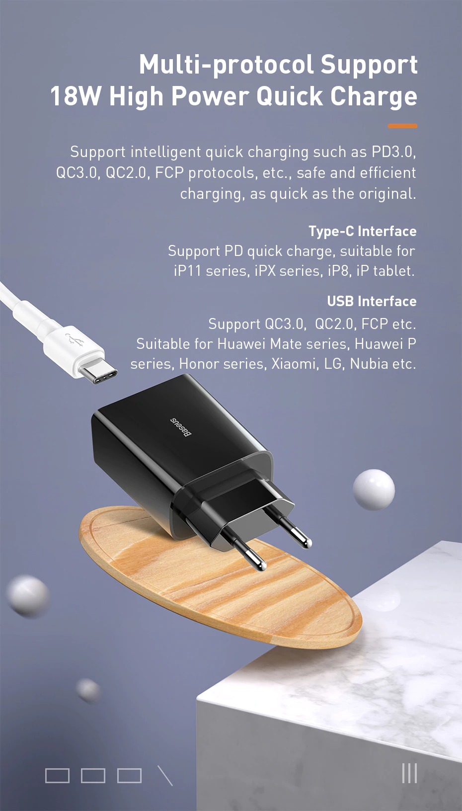 Baseus Speed ​​Dual Hálózati Töltő, 2 USB kimenet, 5A, max. 30 W, Fehér