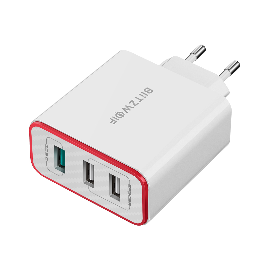 BlitzWolf BW-PL2 Hálózati töltő, 3 USB port, Teljesítmény: 30 W, Gyors ...