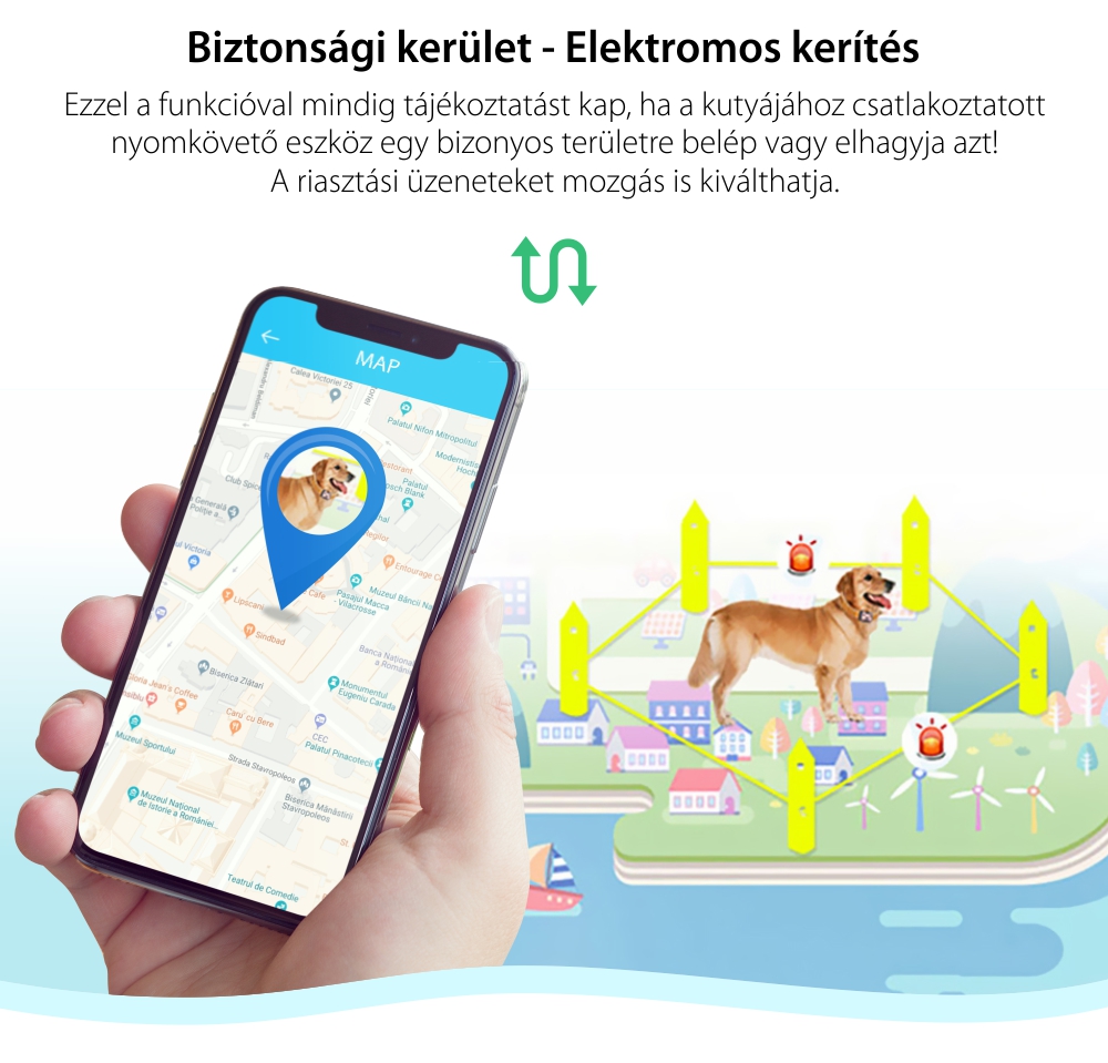 GPS nyomkövető állatoknak Motto TD-05D GPS Helymeghatározó funkcióval, Biztonsági kerület, LED jelző,  Útvonalelőzmények