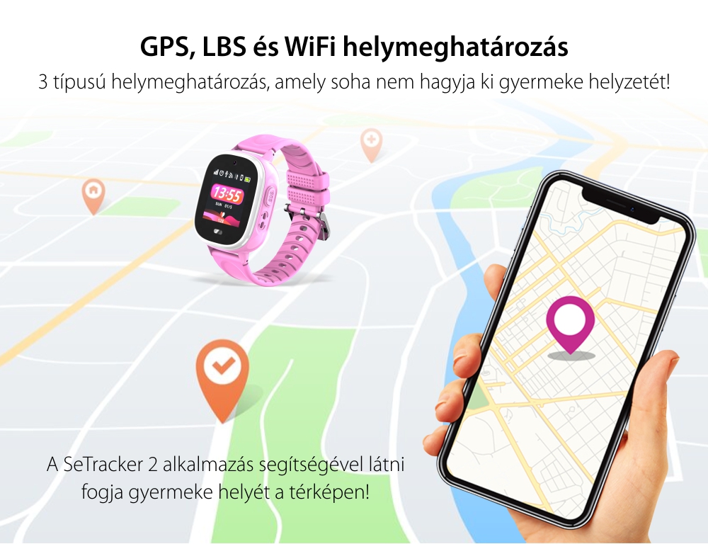 Okosóra gyerekeknek Motto TD31 Tárcsázási funkcióval, GPS helymeghatározással, Riasztás, Hang Csevegés, Lépésszámláló, Videohívás, Lila