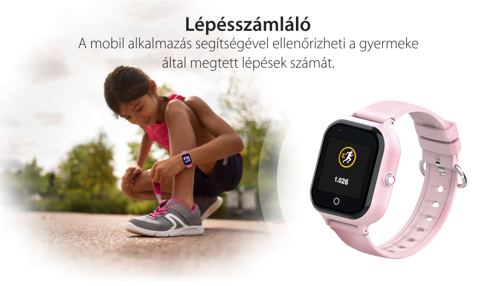 Okosóra gyerekeknek Wonlex KT24, Nano SIM, 4G, Lépésszámláló, GPS helymeghatározás, Kamera, Névjegyek, SOS hívás, Videohívás, Rózsaszín