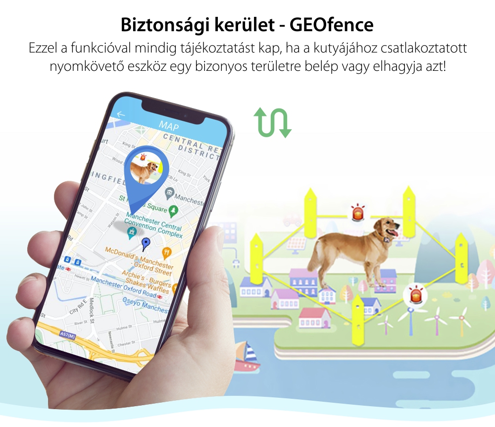 Nyomkövető nyakörv Wonlex PT-03 állatoknak, Nano SIM, 730 mAh akkumulátor, Útvonalelőzmények, Biztonsági kör