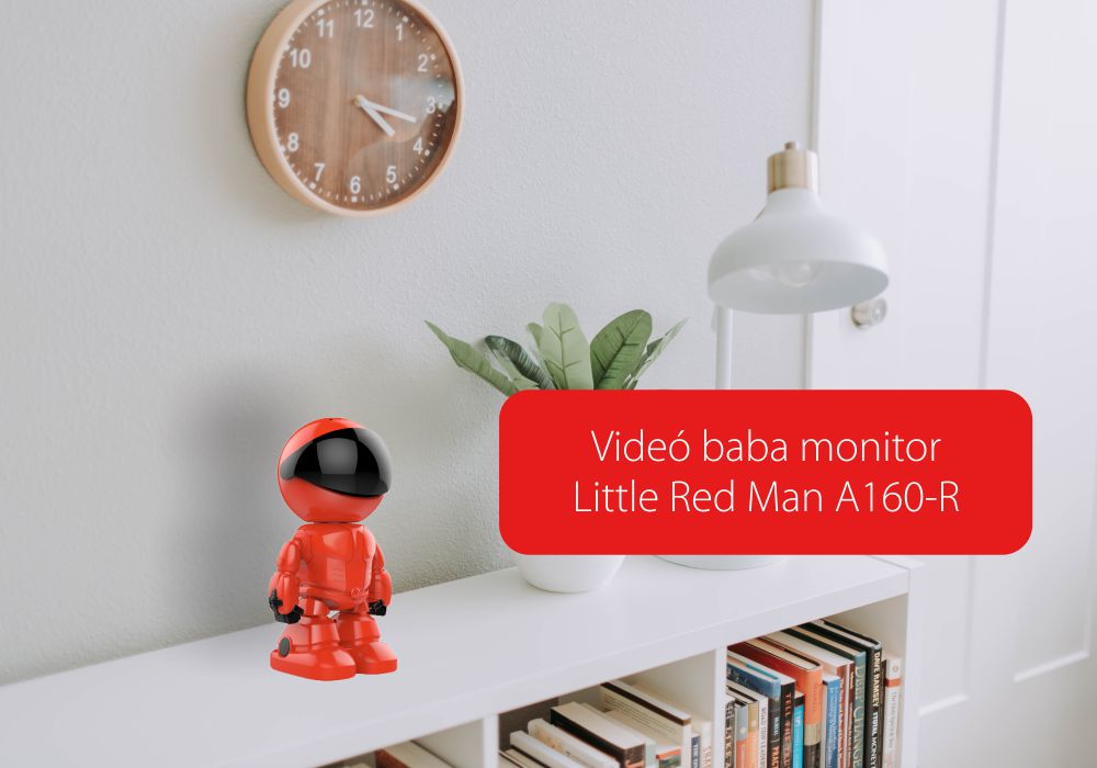 Bébiőr Little Red Man A160-R, Éjszakai nézet, Kétirányú kommunikáció, 360 ° -os figyelés, Wi-Fi kapcsolat, MicroSD foglalat