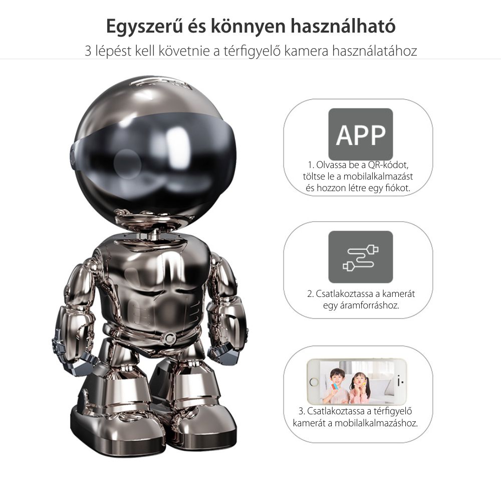 Bébiőr Galvanizált Iron Man A160-B, Kétirányú kommunikáció, Éjszakai nézet, 360 ° -os figyelés, Alkalmazásvezérlés, MicroSD foglalat