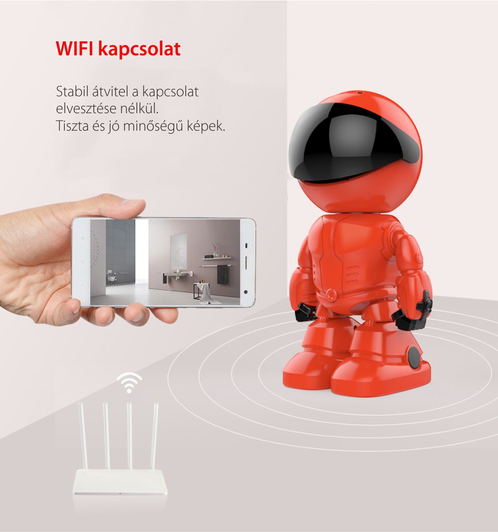 Bébiőr Little Red Man A160-R, Éjszakai nézet, Kétirányú kommunikáció, 360 ° -os figyelés, Wi-Fi kapcsolat, MicroSD foglalat