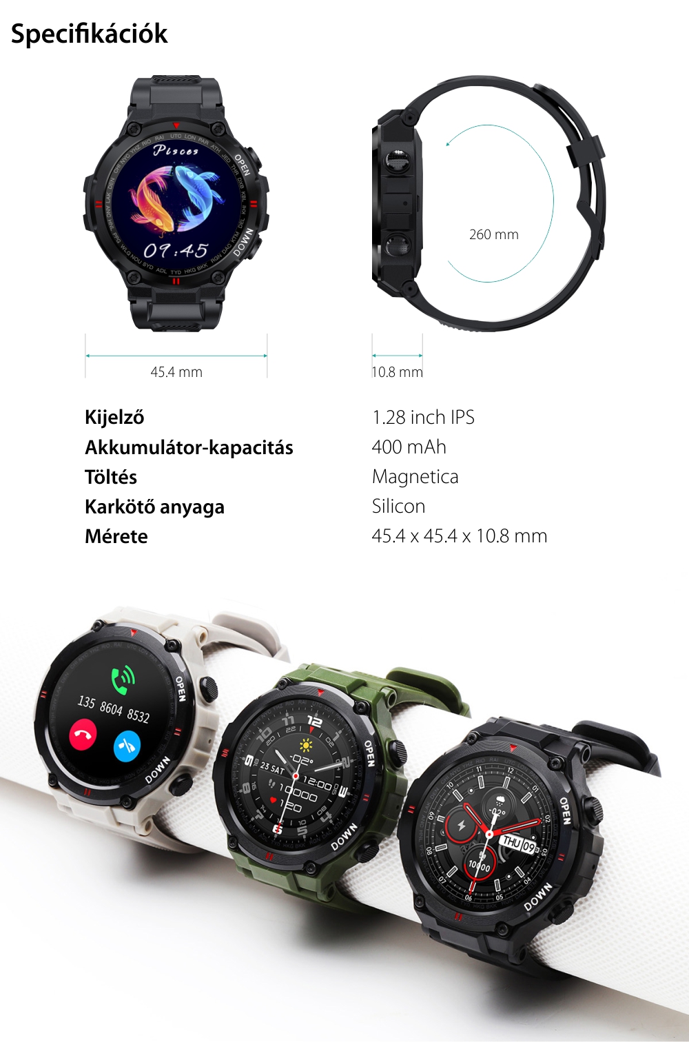 Okosóra TKY-K27, Alvásfigyelő, Edzésmód, Oxigén és Vérnyomásmérő, Időjárás, Pulzusmérő, Stopperóra, Zöld