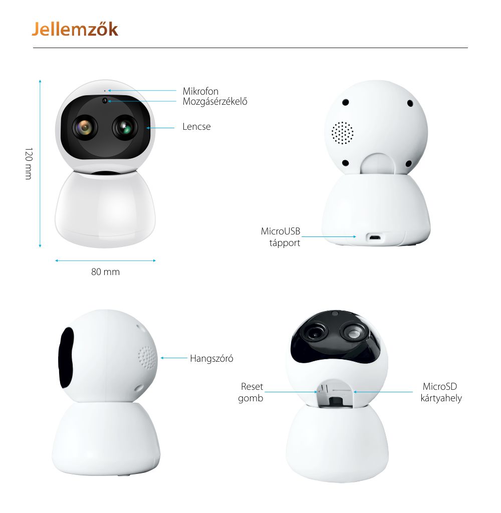 Bébiőr Little Binocular Snowman AD118, 120 ° Figyelés, 8X Zoom, Kétirányú kommunikáció, Éjszakai nézet
