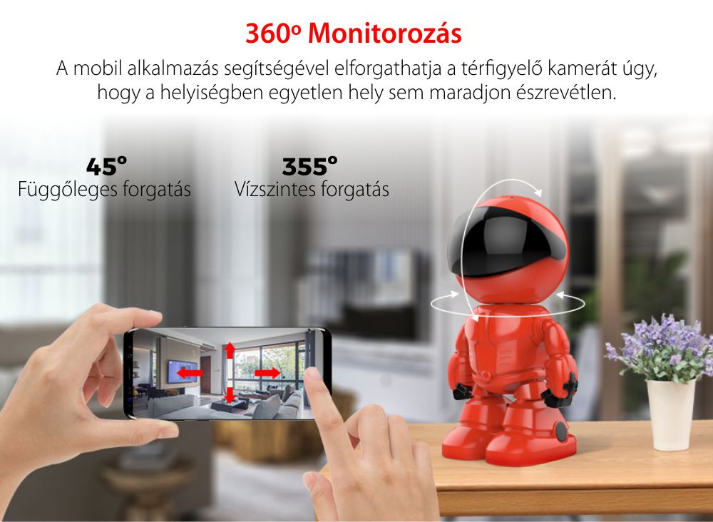 Bébiőr Little Red Man A160-R, Éjszakai nézet, Kétirányú kommunikáció, 360 ° -os figyelés, Wi-Fi kapcsolat, MicroSD foglalat