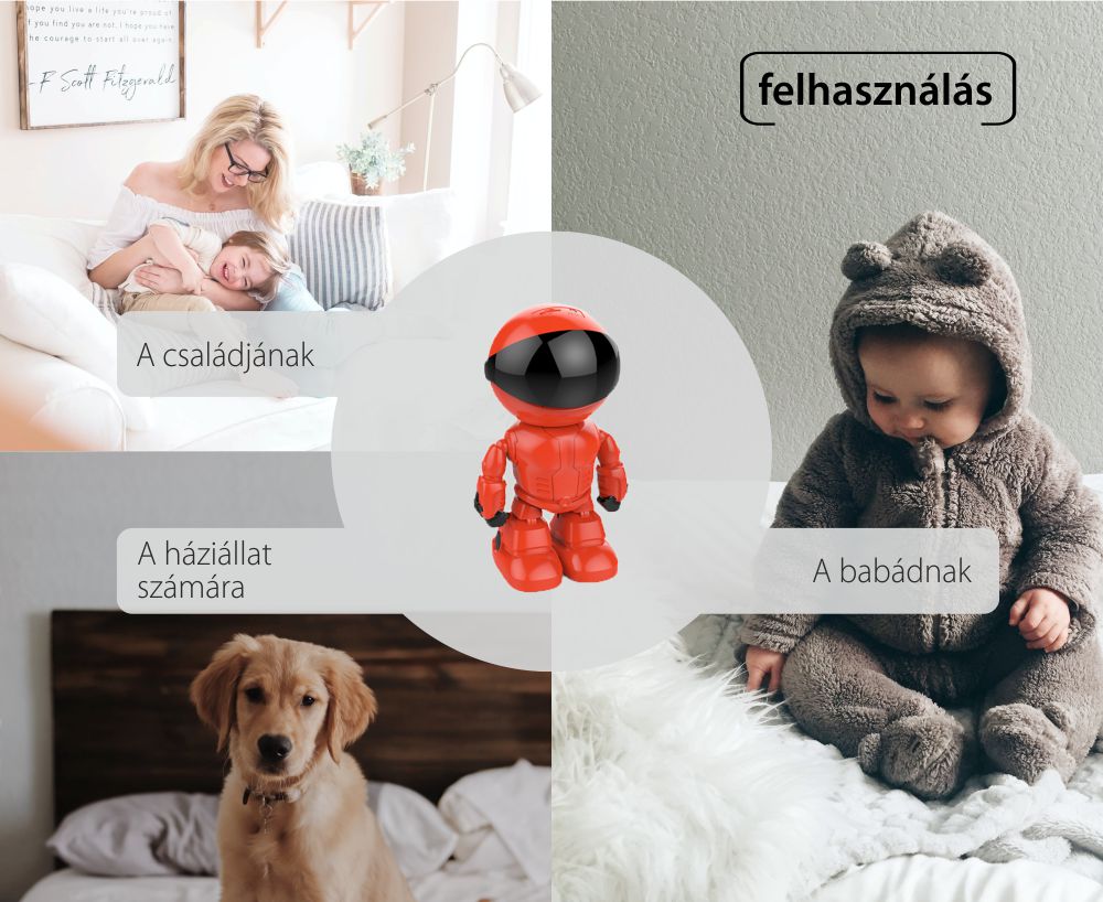 Bébiőr Little Red Man A160-R, Éjszakai nézet, Kétirányú kommunikáció, 360 ° -os figyelés, Wi-Fi kapcsolat, MicroSD foglalat