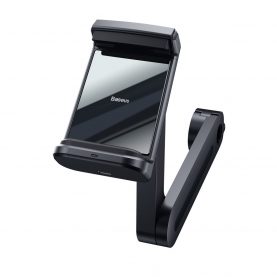 Baseus Energy fejtámlára rögzíthető autós mobil telefon tartó, Vezeték nélküli Qi 15W gyorstöltő, Fekete
