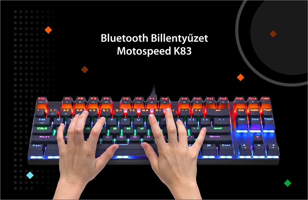 Motospeed K83 Gaming Billentyűzet, Mechanikus, USB / Bluetooth kapcsolat, RGB megvilágítás, 1,5 m kábelhossz