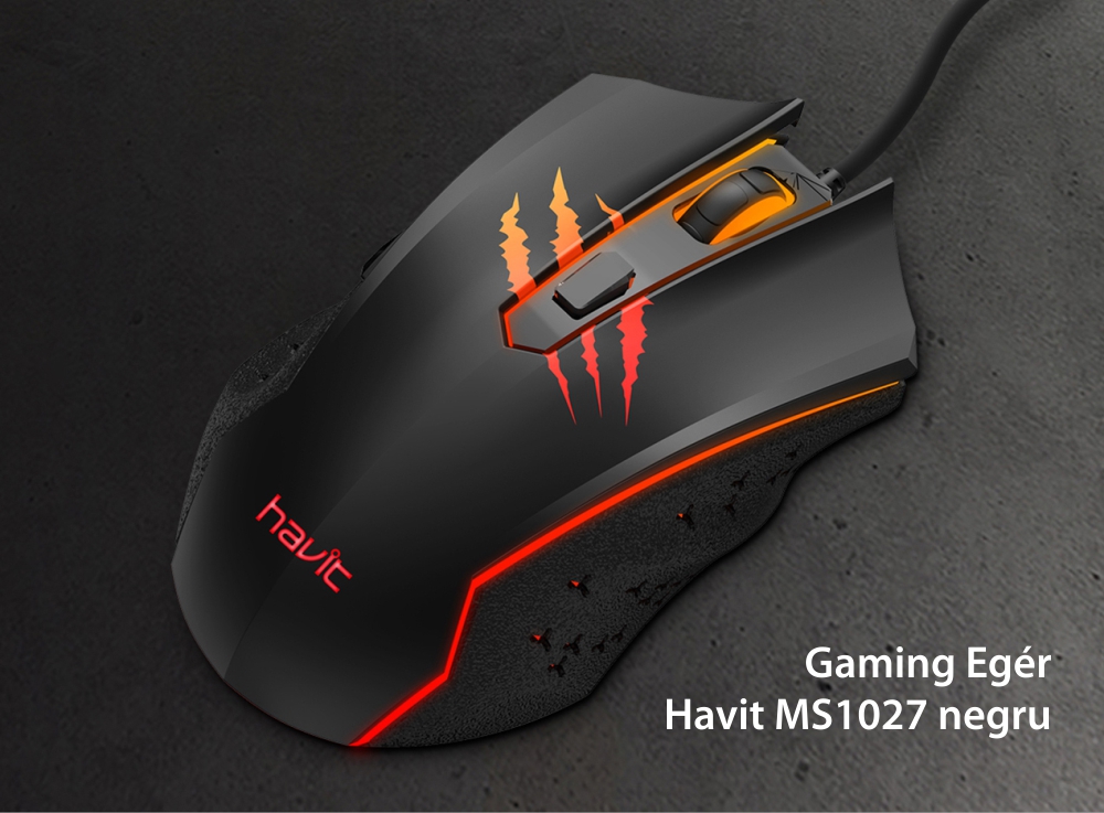 Havit MS1027 Gaming Egér, USB csatlakozás, RGB megvilágítás, 2400 DPI, 6 gomb, 1,6 m kábel