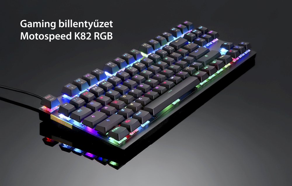 Motospeed K82 Gaming Billentyűzet, Mechanikus, USB csatlakozás, RGB világítás, Válaszidő 0,1 ms, Blue Switch