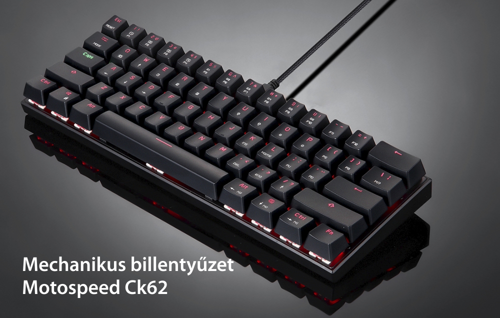 Motospeed CK62 Gamer Billentyűzet, Mechanikus, Bluetooth / USB csatlakozás, 1300 mAh akkumulátor, RGB megvilágítás