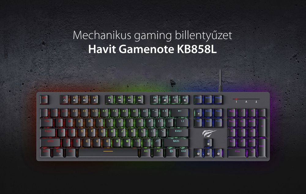 Havit Gamenote KB858L Gaming Billentyűzet, RGB világítás, USB csatlakozás, Kábelhossz 1,65 m