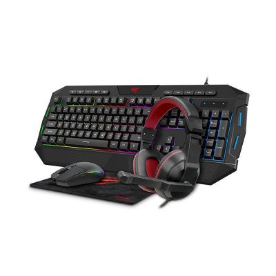 Havit KB501CM 4 az 1 -ben Gamer Készlet, Billentyűzet Egér, Egérpad, Fejhallgató USB -csatlakozás