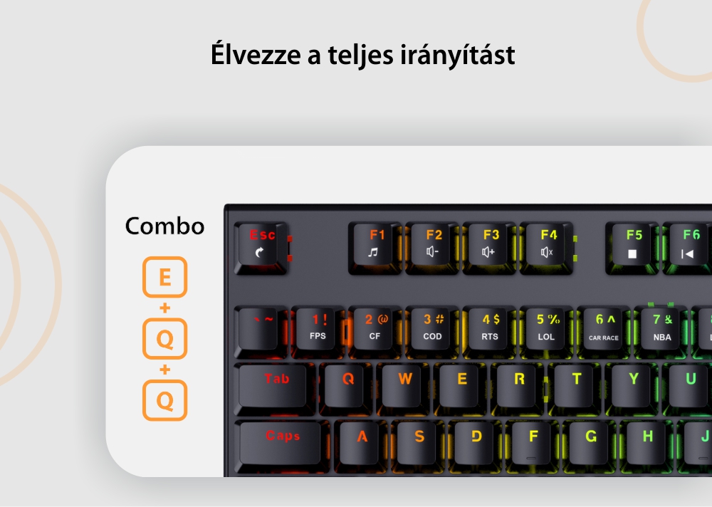 Havit KB857L Gamer Mechanikus Billentyűzet, USB csatlakozás, 1,5 m kábel, RGB világítás