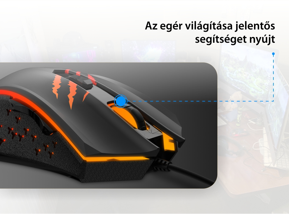 Havit MS1027 Gaming Egér, USB csatlakozás, RGB megvilágítás, 2400 DPI, 6 gomb, 1,6 m kábel