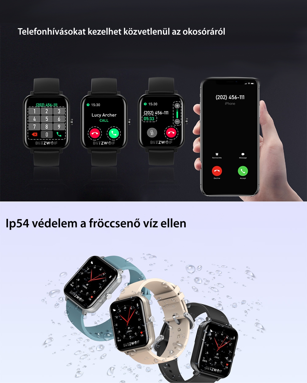 Okosóra BlitzWolf BW-GTC, Egészségügyi monitor, 8 sportmód, Lépésszámláló, Értesítések, Stopper, Riasztás, Fekete