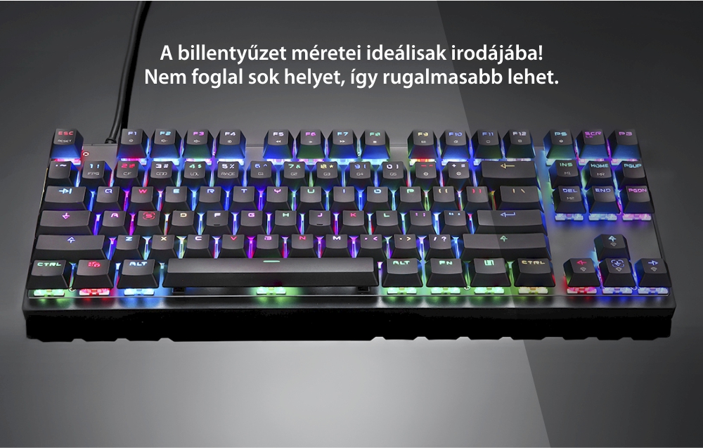 Motospeed K82 Gaming Billentyűzet, Mechanikus, USB csatlakozás, RGB világítás, Válaszidő 0,1 ms, Blue Switch