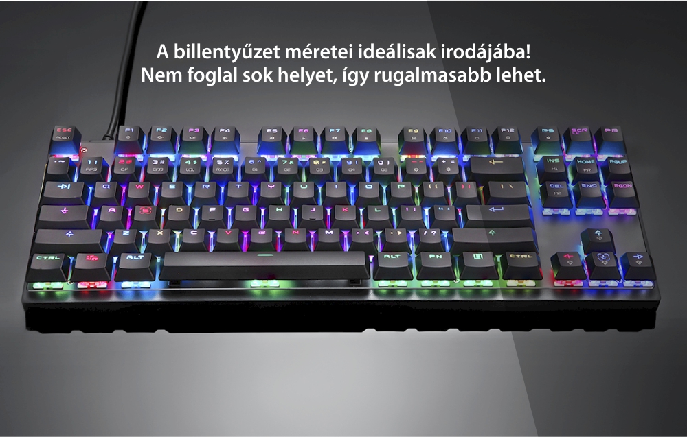 Motospeed K82 Gaming Billentyűzet, Mechanikus, USB csatlakozás, RGB világítás, Válaszidő 0,1 ms, Red Switch