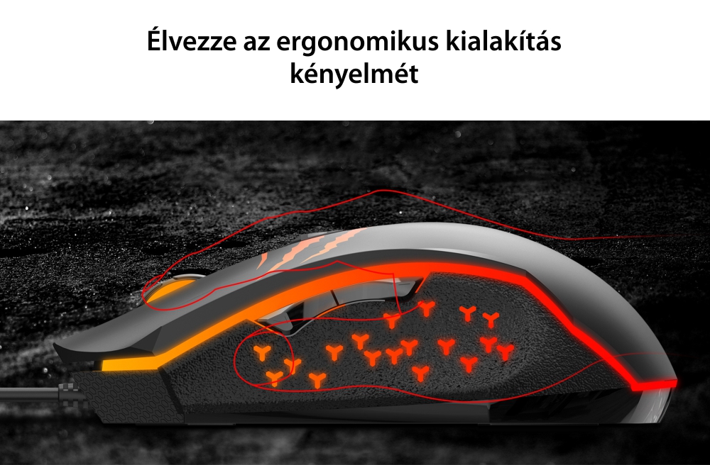 Havit MS1027 Gaming Egér, USB csatlakozás, RGB megvilágítás, 2400 DPI, 6 gomb, 1,6 m kábel