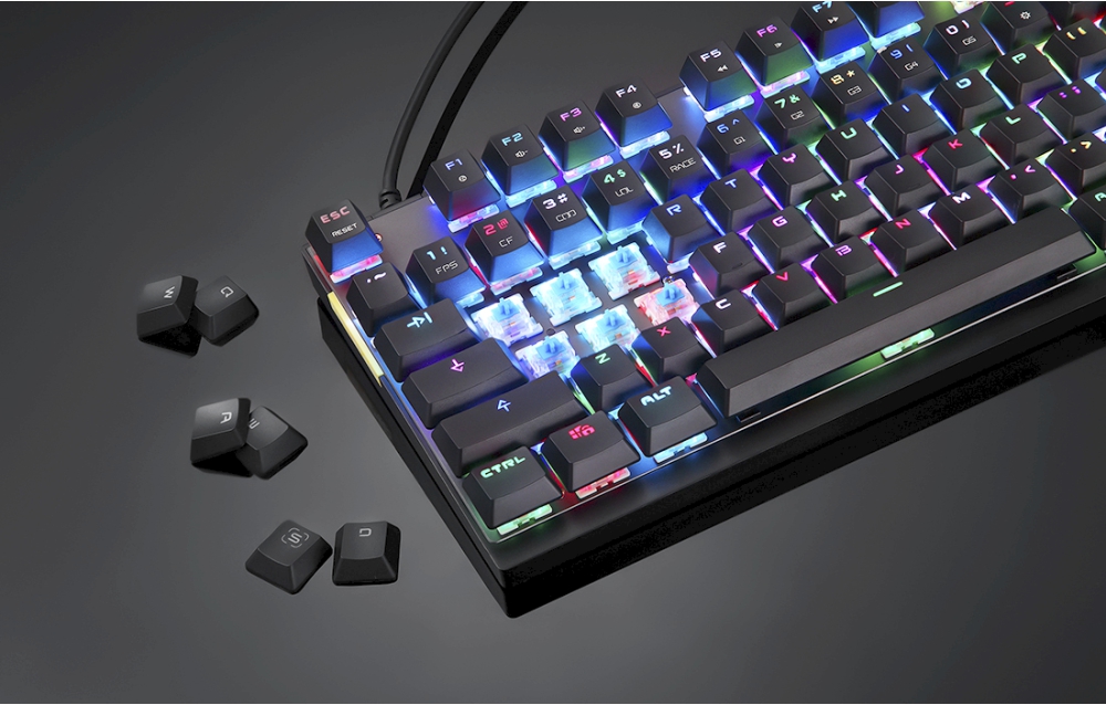 Motospeed K82 Gaming Billentyűzet, Mechanikus, USB csatlakozás, RGB világítás, Válaszidő 0,1 ms, Blue Switch