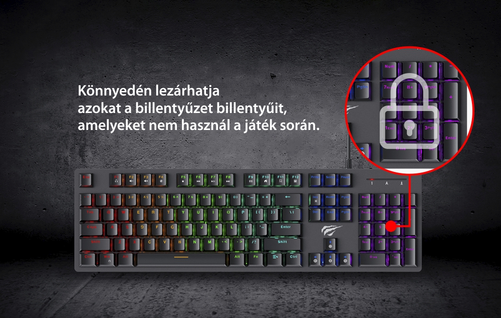 Havit Gamenote KB858L Gaming Billentyűzet, RGB világítás, USB csatlakozás, Kábelhossz 1,65 m