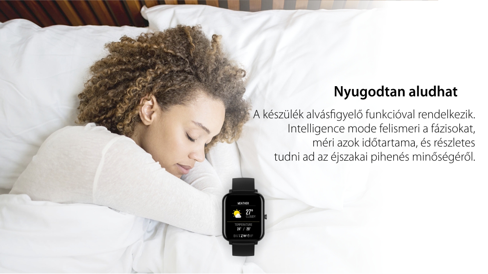 Okosóra BlitzWolf BW-GTC, Egészségügyi monitor, 8 sportmód, Lépésszámláló, Értesítések, Stopper, Riasztás, Fekete