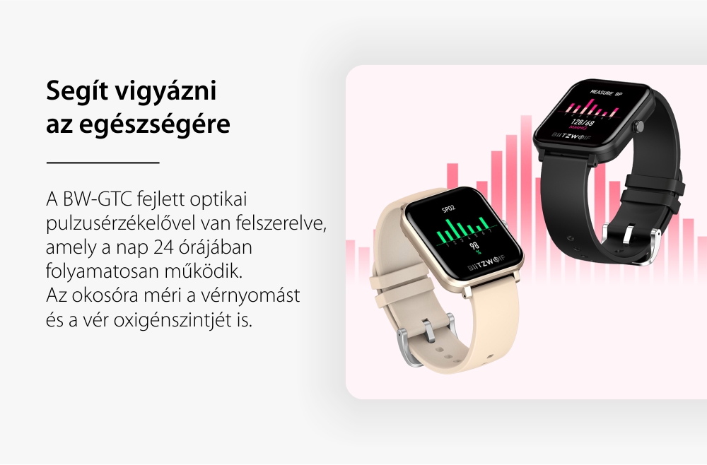 Okosóra BlitzWolf BW-GTC, Egészségügyi monitor, 8 sportmód, Lépésszámláló, Értesítések, Stopper, Riasztás, Fekete