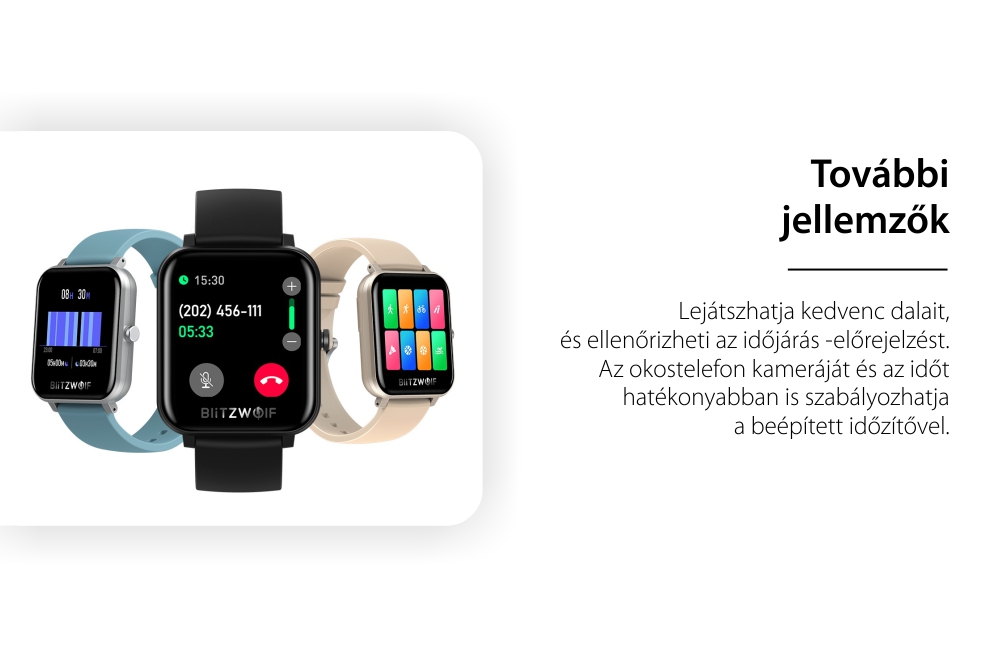 Okosóra BlitzWolf BW-GTC, Egészségügyi monitor, 8 sportmód, Lépésszámláló, Értesítések, Stopper, Riasztás, Fekete