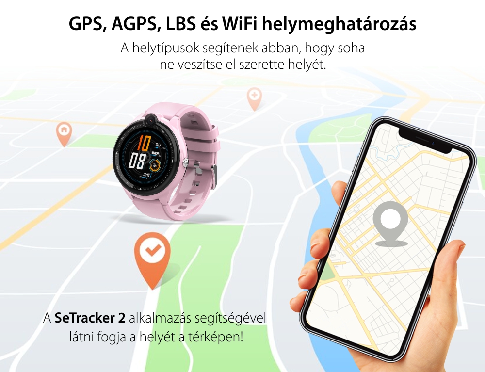 Okosóra gyerekeknek Wonlex KT26, Nano SIM 4G, Telefon funkció, Intercom, Videohívás, Névjegyek, Híváselőzmények, SOS gomb, Rózsaszín