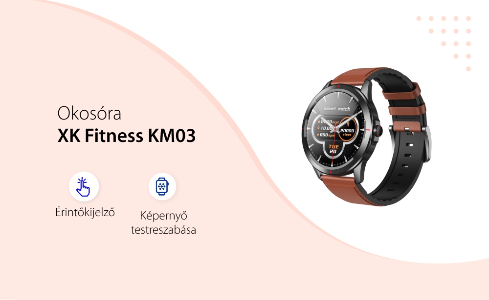 Okosóra XK Fitness KM03 Pulzusmérő, Vérnyomás, Oxigén, Kalória, Sport módok, Bőr karkötő, Barna