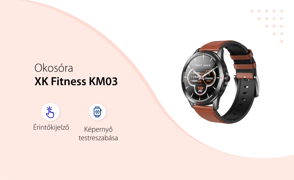 Okosóra XK Fitness KM03 Pulzusmérő, Vérnyomás, Oxigén, Kalória, Sport módok, Szilikon karkötő, Fekete