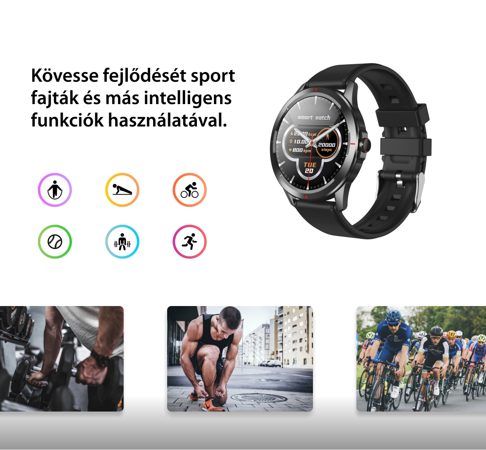 Okosóra Twinkler TKY-Q29, Egészségügyi funkciók, Fitneszmódok, Lépésszámláló, SMS/hívás emlékeztető, Ülés emlékeztető, Riasztás, Fekete