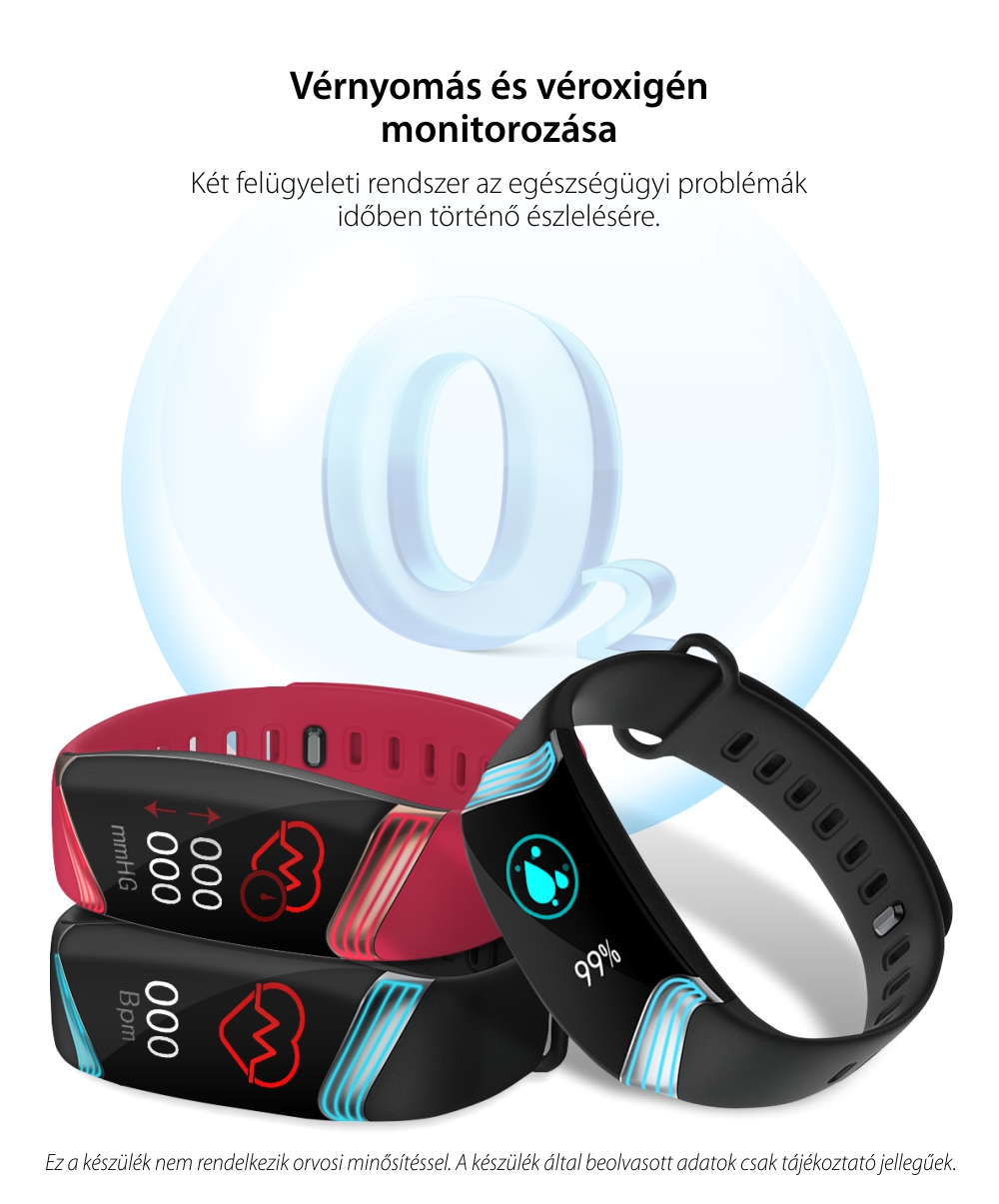 XK Fitness E20 Intelligens Fitnesz Karkötő, Egészségfigyelő funkciók, Lépésszámláló, Elégetett kalória, Ülés emlékeztető, Előzmények, Emlékeztető, Kék