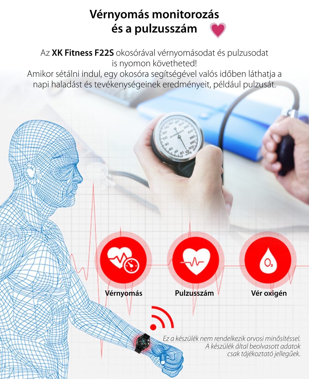 Okosóra XK Fitness F22S Edzésmódokkal, Egészségfigyelő, Kalóriák, Lépések, Távolság, Ülőhely-emlékeztető, Piros