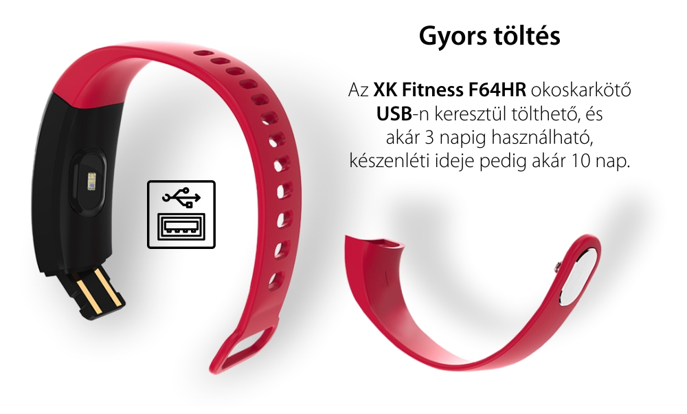 XK Fitness F64HR Intelligens Fitnesz Karkötő, Egészségfigyelő funkciókkal, Távolság, Kalória, Lépések, Időjárási információk, Rózsaszín