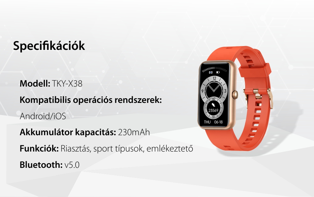 Okosóra Twinkler TKY-X38 Egészség- és Fitneszfunkciókkal, Sportmódokkal, Alvásfigyeléssel, Stopperrel, Ülés emlékeztetővel, Riasztással, Piros