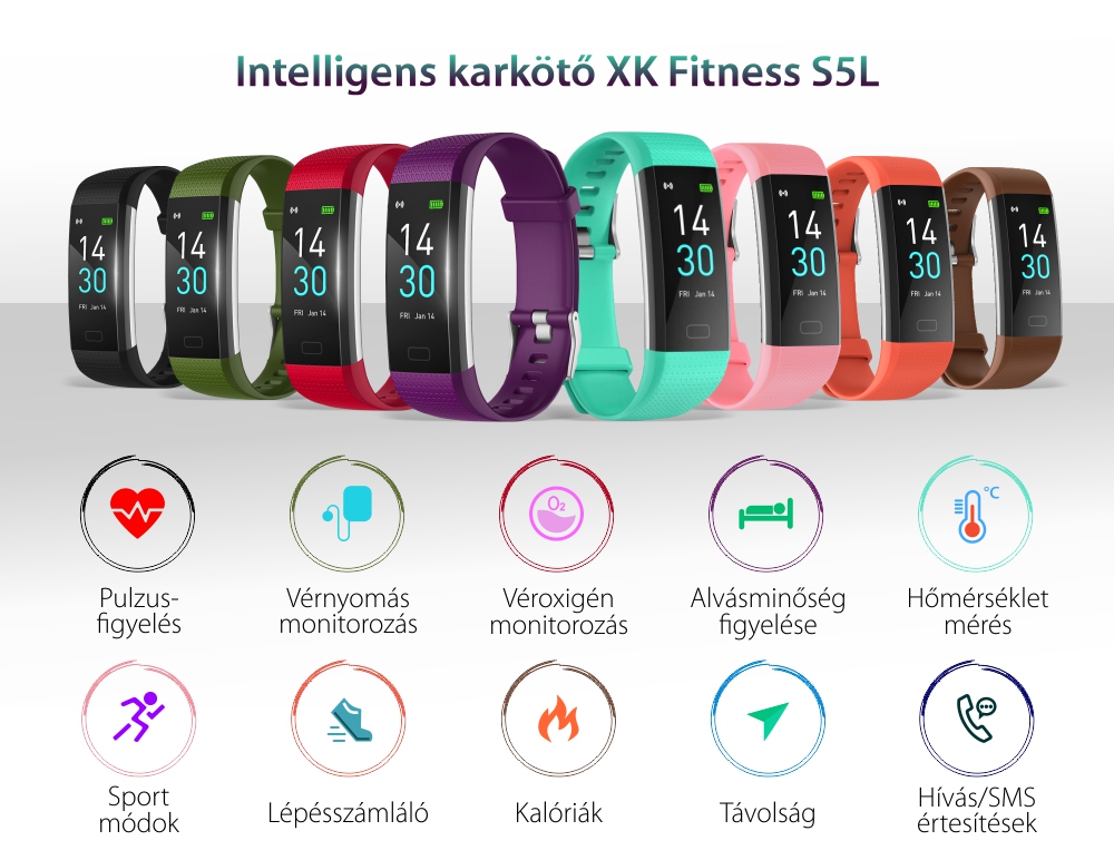 XK Fitness S5L Intelligens Karkötő 0,96 hüvelykes kijelzővel, Kalória, Távolság, Hőmérséklet, Sötétzöld