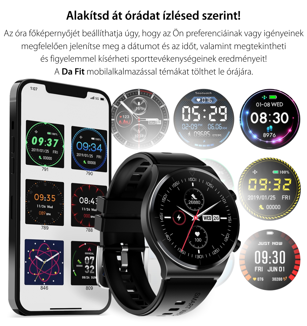 Okosóra XK Fitness M99 1,28″ IPS kijelzővel, Pulzus, Vérnyomás, Szilikon, Fekete