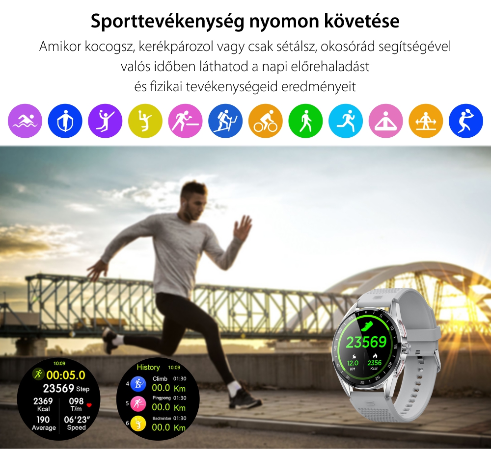 Okosóra XK Fitness M3 Sportmódokkal, Pulzus, Kalória, Szilikon, Szürke