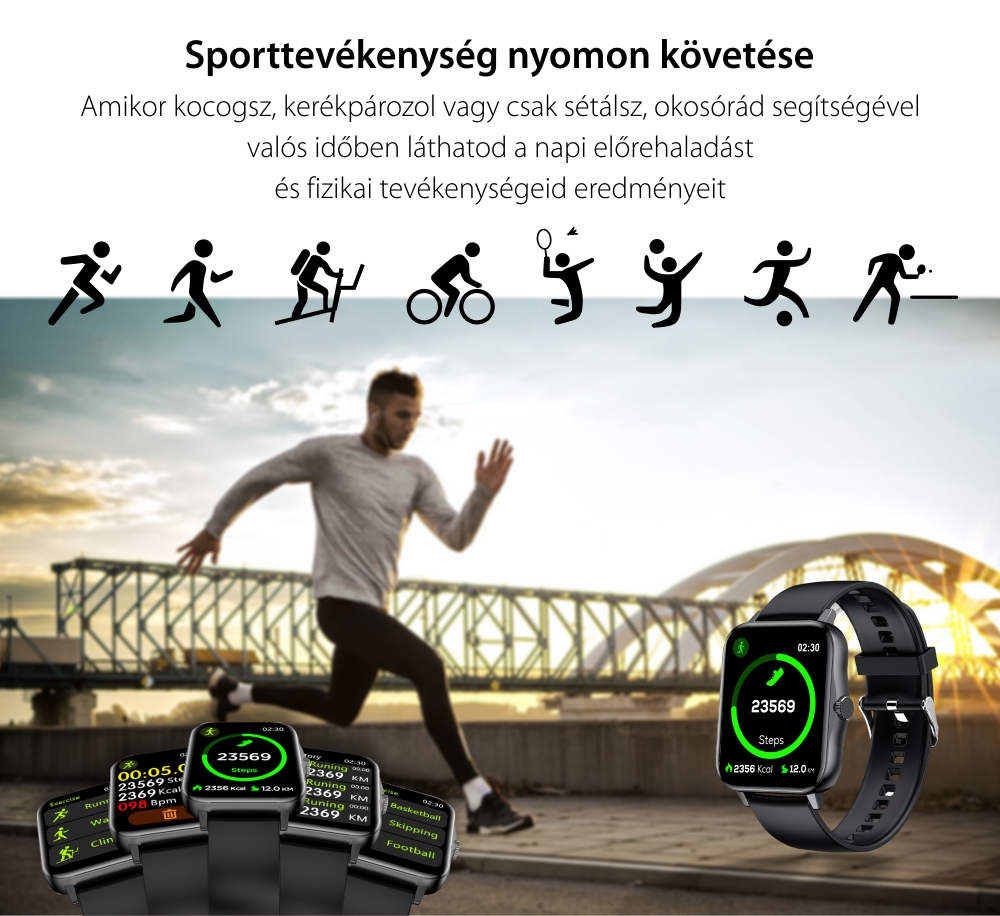 Okosóra XK Fitness M5 1,75″ IPS kijelzővel, Edzés, Kalória, Fekete