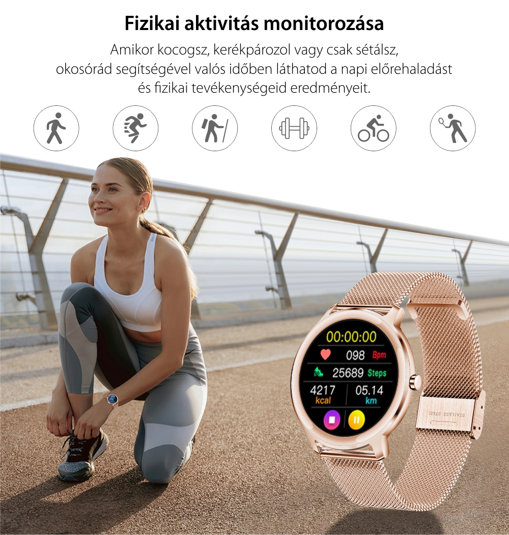 Okosóra XK Fitness R18 1,10 hüvelykes IPS kijelzővel, Egészségügyi funkciók, Értesítések, Fekete