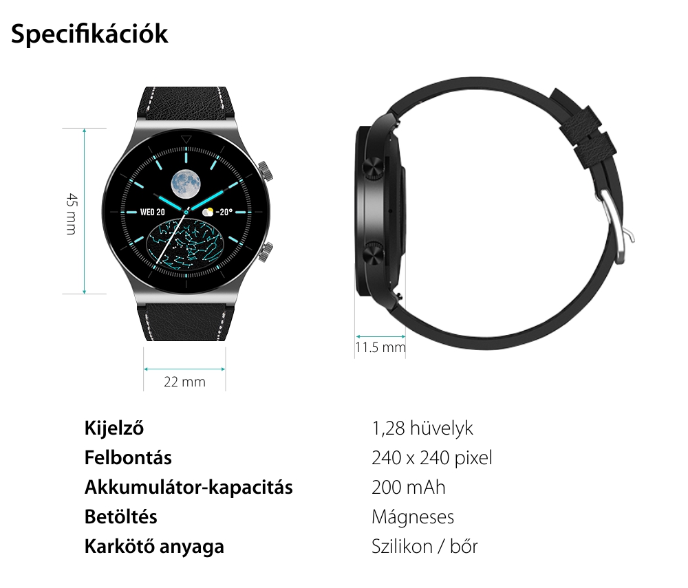 Okosóra XK Fitness M99 1,28″ IPS kijelzővel, Pulzus, Vérnyomás, Szilikon, Fekete-Ezüst