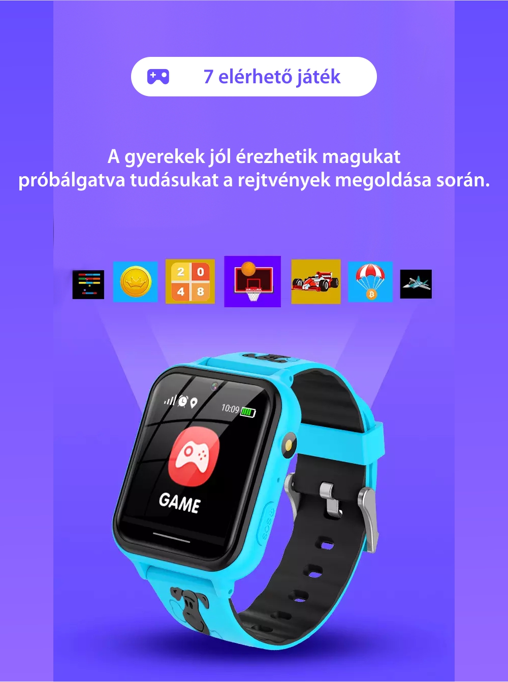 Okosóra gyerekeknek YQT A2Z Telefon funkcióval, Játékok, Kamera, Album, Zseblámpa, Rózsaszín