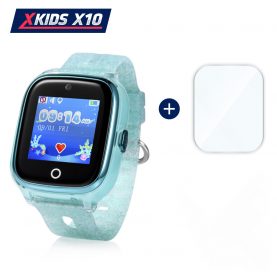 Promóciós csomag Gyerekóra + Üvegvédő fólia  Xkids X10 telefon funkcióval, GPS helymeghatározás, Hívásfigyelés, Kamera, Lépésszámláló, SOS, IP54, Türkiz