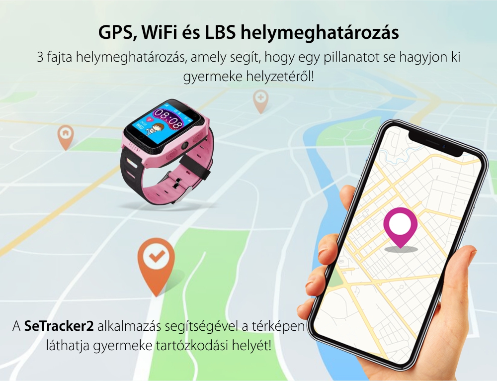 Okosóra gyerekeknek Motto G900A GPS helymeghatározással, Telefon funkcióval, Távfelügyelettel, Rózsaszín